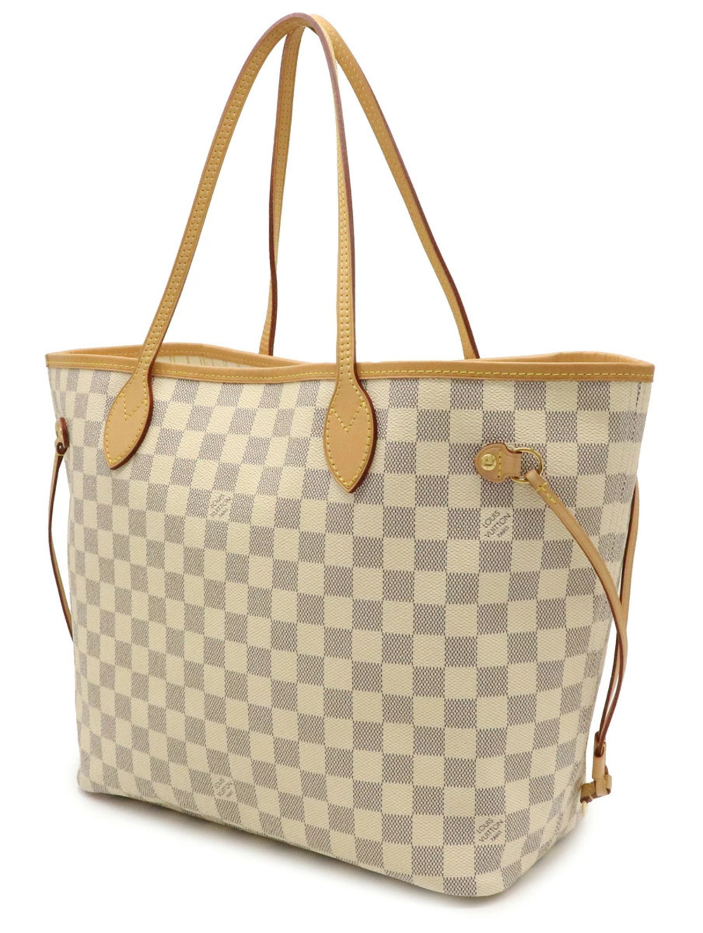 Louis Vuitton Shoulder White Damier Azur Tote Neverfull Bag Pouch White